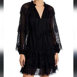 Kobi Halperin Paloma Black Bell Pleated V-Neck Layered Mini Dress